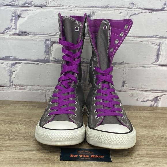 Converse Chuck Taylor Knee Hi XHI Charcoal Gray Purple Sneakers - Picture 2 of 8